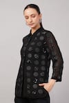 Shop Abraham And Thakore Black Viscose Georgette Sequins, Beads, Embroidery Collared Polka Dot Shirt Online at Aza Fashions Shop_Abraham And Thakore_Black Viscose Georgette Sequins, Beads, Embroidery Collared Polka Dot Shirt _Online_at_Aza_Fashions