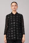 Buy Abraham And Thakore Black Viscose Georgette Sequins, Beads, Embroidery Collared Polka Dot Shirt at Aza Fashions Buy_Abraham And Thakore_Black Viscose Georgette Sequins, Beads, Embroidery Collared Polka Dot Shirt _at_Aza_Fashions