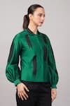 Shop Abraham And Thakore Green Silk, Cotton, Chanderi Embroidery Collared Aari Brushstroke Shirt at Aza Fashions Shop_Abraham And Thakore_Green Silk, Cotton, Chanderi Embroidery Collared Aari Brushstroke Shirt _at_Aza_Fashions