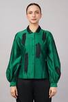 Buy Abraham And Thakore Green Silk, Cotton, Chanderi Embroidery Collared Aari Brushstroke Shirt at Aza Fashions Buy_Abraham And Thakore_Green Silk, Cotton, Chanderi Embroidery Collared Aari Brushstroke Shirt _at_Aza_Fashions
