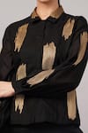 Shop Abraham And Thakore Black Chanderi, Silk, Cotton Embroidery Collared Aari Brushstroke Shirt Online at Aza Fashions Shop_Abraham And Thakore_Black Chanderi, Silk, Cotton Embroidery Collared Aari Brushstroke Shirt _Online_at_Aza_Fashions