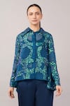Buy Abraham And Thakore Blue Viscose, Organza Sequins Collared French Cut Rings Shirt at Aza Fashions Buy_Abraham And Thakore_Blue Viscose, Organza Sequins Collared French Cut Rings Shirt _at_Aza_Fashions