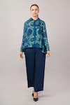 Shop Abraham And Thakore Blue Viscose, Organza Sequins Collared French Cut Rings Shirt Online at Aza Fashions Shop_Abraham And Thakore_Blue Viscose, Organza Sequins Collared French Cut Rings Shirt _Online_at_Aza_Fashions