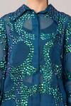 Abraham And Thakore Blue Viscose, Organza Sequins Collared French Cut Rings Shirt at Aza Fashions Abraham And Thakore_Blue Viscose, Organza Sequins Collared French Cut Rings Shirt _at_Aza_Fashions