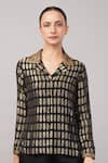 Shop Abraham And Thakore Black Silk, Georgette, Brocade Sequins Collared, V-neck Lozenge Shirt Online at Aza Fashions Shop_Abraham And Thakore_Black Silk, Georgette, Brocade Sequins Collared, V-neck Lozenge Shirt _Online_at_Aza_Fashions