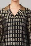 Abraham And Thakore Black Silk, Georgette, Brocade Sequins Collared, V-neck Lozenge Shirt at Aza Fashions Abraham And Thakore_Black Silk, Georgette, Brocade Sequins Collared, V-neck Lozenge Shirt _at_Aza_Fashions