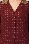 Buy Abraham And Thakore Burgundy Silk, Georgette, Brocade Sequins Collared, V-neck Dot Shirt Online at Aza Fashions Buy_Abraham And Thakore_Burgundy Silk, Georgette, Brocade Sequins Collared, V-neck Dot Shirt _Online_at_Aza_Fashions