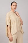 Shop Abraham And Thakore Beige Viscose Georgette Gota Patti, Embroidery Collared Dash Shirt Online at Aza Fashions Shop_Abraham And Thakore_Beige Viscose Georgette Gota Patti, Embroidery Collared Dash Shirt _Online_at_Aza_Fashions