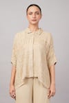 Buy Abraham And Thakore Beige Viscose Georgette Gota Patti, Embroidery Collared Dash Shirt at Aza Fashions Buy_Abraham And Thakore_Beige Viscose Georgette Gota Patti, Embroidery Collared Dash Shirt _at_Aza_Fashions
