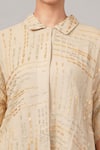 Abraham And Thakore Beige Viscose Georgette Gota Patti, Embroidery Collared Dash Shirt at Aza Fashions Abraham And Thakore_Beige Viscose Georgette Gota Patti, Embroidery Collared Dash Shirt _at_Aza_Fashions