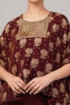 Abraham And Thakore Burgundy Silk Sequins Round Neck Floral Brocade Top at Aza Fashions Abraham And Thakore_Burgundy Silk Sequins Round Neck Floral Brocade Top _at_Aza_Fashions
