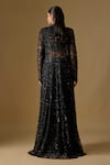 Shop Asaga Black Tulle, Satin Sequins, Embroidery Open Nerida Abstract Jacket Skirt Set at Aza Fashions Shop_Asaga_Black Tulle, Satin Sequins, Embroidery Open Nerida Abstract Jacket Skirt Set _at_Aza_Fashions