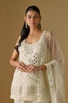 Buy_Asaga_Ivory Satin, Tulle Embroidery, Mirrors, Piping Round Neck Work Kurta Sharara Set _Online_at_Aza_Fashions