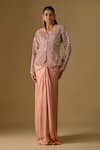 Buy_Asaga_Rose Gold Tulle, Satin Coraqua Abstract Embroidered Jacket And Draped Skirt Set _at_Aza_Fashions