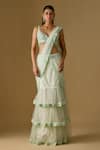 Buy_Asaga_White Satin, Tulle Embroidery, Aquaria Abstract Pre-draped Saree With Blouse _at_Aza_Fashions