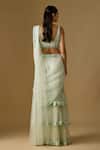 Shop_Asaga_White Satin, Tulle Embroidery, Aquaria Abstract Pre-draped Saree With Blouse _at_Aza_Fashions
