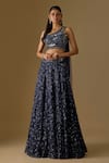 Buy_Asaga_Navy Tulle, Satin Embroidery, Sequins, Tidea Abstract Hand Lehenga With Blouse _at_Aza_Fashions