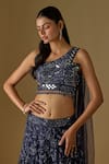 Asaga_Navy Tulle, Satin Embroidery, Sequins, Tidea Abstract Hand Lehenga With Blouse _Online_at_Aza_Fashions