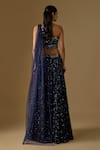 Shop_Asaga_Navy Tulle, Satin Embroidery, Sequins, Tidea Abstract Hand Lehenga With Blouse _at_Aza_Fashions