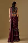 Shop_Asaga_Wine Satin, Tulle, Chinon Sequins, Baylin Pre-draped Saree With Blouse _at_Aza_Fashions
