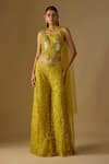 Buy_Asaga_Yellow Satin, Tulle Embroidery, Mirrors, Sirena Abstract Corset Sharara Set _at_Aza_Fashions