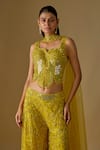 Asaga_Yellow Satin, Tulle Embroidery, Mirrors, Sirena Abstract Corset Sharara Set _Online_at_Aza_Fashions