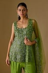 Buy_Asaga_Olive Green Satin, Tulle Embroidery, Sequins, Driftlyn Hand Kurta Sharara Set _Online_at_Aza_Fashions