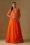 Buy_Asaga_Orange Organza, Satin, Tulle Salora Abstract Embroidered Jacket Lehenga Set _at_Aza_Fashions