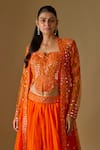 Buy_Asaga_Orange Organza, Satin, Tulle Salora Abstract Embroidered Jacket Lehenga Set _Online_at_Aza_Fashions