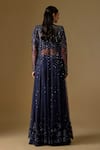 Shop_Asaga_Navy Tulle, Satin Mirrors, Embroidery, Beads Open Brook Work Jacket Sharara Set _at_Aza_Fashions