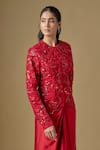 Asaga Red Tulle, Satin Sequins, Embroidery Torrin Abstract Jacket With Draped Skirt Online at Aza Fashions Asaga_Red Tulle, Satin Sequins, Embroidery Torrin Abstract Jacket With Draped Skirt _Online_at_Aza_Fashions