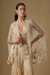 Asaga Beige Satin, Tulle Embroidery, Sequins, Tassels Currenta Hand Cape Sharara Set Online at Aza Fashions Asaga_Beige Satin, Tulle Embroidery, Sequins, Tassels Currenta Hand Cape Sharara Set _Online_at_Aza_Fashions
