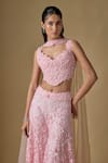 Asaga_Pink Tulle Embroidery, Sequins Laken Abstract Hand Blouse Sharara Set _Online_at_Aza_Fashions