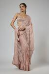Masumi Mewawalla_Pink Bemberg, Georgette, Satin, Tussar, Silk Resham And Aari Pre-draped Saree Set _Online_at_Aza_Fashions