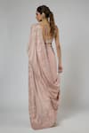 Shop_Masumi Mewawalla_Pink Bemberg, Georgette, Satin, Tussar, Silk Resham And Aari Pre-draped Saree Set _at_Aza_Fashions