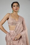 Buy_Masumi Mewawalla_Pink Bemberg, Georgette, Satin, Tussar, Silk Resham And Aari Pre-draped Saree Set 
