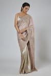 Masumi Mewawalla Silver Jacquard, Tissue, Silk Zari, Zardozi Pre-draped Saree And Blouse Set Online at Aza Fashions Masumi Mewawalla_Silver Jacquard, Tissue, Silk Zari, Zardozi Pre-draped Saree And Blouse Set _Online_at_Aza_Fashions