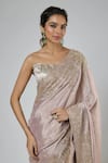 Masumi Mewawalla Silver Jacquard, Tissue, Silk Zari, Zardozi Pre-draped Saree And Blouse Set at Aza Fashions Masumi Mewawalla_Silver Jacquard, Tissue, Silk Zari, Zardozi Pre-draped Saree And Blouse Set _at_Aza_Fashions