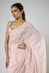 Masumi Mewawalla Peach Crepe, Silk Sequins, Embroidery Resham Pre-draped Saree And Blouse Set Online at Aza Fashions Masumi Mewawalla_Peach Crepe, Silk Sequins, Embroidery Resham Pre-draped Saree And Blouse Set _Online_at_Aza_Fashions