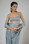 Shop Masumi Mewawalla Blue Silk, Tussar Embroidery, Beads, Sequins Pre-draped Saree And Blouse Set Online at Aza Fashions Shop_Masumi Mewawalla_Blue Silk, Tussar Embroidery, Beads, Sequins Pre-draped Saree And Blouse Set _Online_at_Aza_Fashions