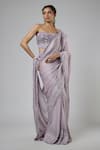 Masumi Mewawalla Lilac Georgette, Satin, Tussar, Silk, Bemberg Pre-draped Saree And Blouse Set Online at Aza Fashions Masumi Mewawalla_Lilac Georgette, Satin, Tussar, Silk, Bemberg Pre-draped Saree And Blouse Set _Online_at_Aza_Fashions