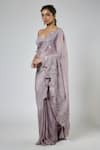 Masumi Mewawalla Lilac Tissue, Tussar, Silk, Crinkle Embroidery, Pre-draped Saree And Blouse Set Online at Aza Fashions Masumi Mewawalla_Lilac Tissue, Tussar, Silk, Crinkle Embroidery, Pre-draped Saree And Blouse Set _Online_at_Aza_Fashions