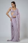 Masumi Mewawalla_Lilac Crepe, Tussar, Silk Embroidery, Aari Pre-draped Saree And Blouse Set _Online_at_Aza_Fashions
