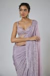 Buy_Masumi Mewawalla_Lilac Crepe, Tussar, Silk Embroidery, Aari Pre-draped Saree And Blouse Set _Online_at_Aza_Fashions