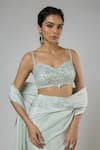 Shop Masumi Mewawalla Mint Crepe, Tussar Sequins, Embroidery Aari Pre-draped Saree And Blouse Set Online at Aza Fashions Shop_Masumi Mewawalla_Mint Crepe, Tussar Sequins, Embroidery Aari Pre-draped Saree And Blouse Set _Online_at_Aza_Fashions