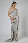 Buy Masumi Mewawalla Gray Silk, Tussar Embroidery, Sequins, Beads Aari Pre-draped Saree And Blouse Set at Aza Fashions Buy_Masumi Mewawalla_Gray Silk, Tussar Embroidery, Sequins, Beads Aari Pre-draped Saree And Blouse Set _at_Aza_Fashions