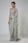 Masumi Mewawalla Gray Silk, Tussar Embroidery, Sequins, Beads Aari Pre-draped Saree And Blouse Set Online at Aza Fashions Masumi Mewawalla_Gray Silk, Tussar Embroidery, Sequins, Beads Aari Pre-draped Saree And Blouse Set _Online_at_Aza_Fashions
