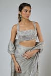 Shop Masumi Mewawalla Gray Silk, Tussar Embroidery, Sequins, Beads Aari Pre-draped Saree And Blouse Set Online at Aza Fashions Shop_Masumi Mewawalla_Gray Silk, Tussar Embroidery, Sequins, Beads Aari Pre-draped Saree And Blouse Set _Online_at_Aza_Fashions