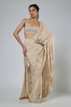 Buy_Masumi Mewawalla_Beige Georgette, Tussar, Silk Embroidery, Resham And Aari Pre-draped Saree Set _Online_at_Aza_Fashions