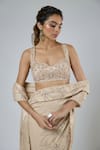 Shop_Masumi Mewawalla_Beige Georgette, Tussar, Silk Embroidery, Resham And Aari Pre-draped Saree Set _Online_at_Aza_Fashions